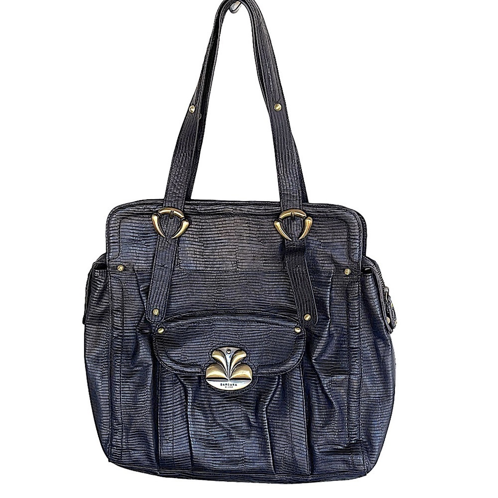 Barbara Milano Black Lizard Embossed Leather Shoulder Bag